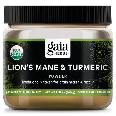 Gaia Herbs Mind Spring - Herbal Mushroom Supplement Powder to Help Maintain Brain Health and Recall-with Lions Mane, Turmeric Curcumin,and Ginkgo-USDA Certified Organic-3.53 Oz(Up to 45-Day Supply)