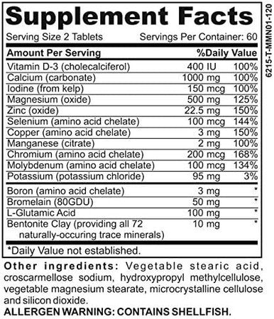 2-Month Multimineral Supplement (Iron Free) With 72 Trace Minerals - Natural Multiminerals - High Potency Multi Mineral Supplements All-In-1 Formula - 120 Tablets