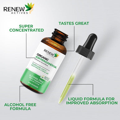 Renew Actives Ashwagandha Liquid - Essential Drops For Memory Enhancement, And Energy Increase. A Cleansing Rejuvenative Tonic And Sleep Aid Supplement - 120 Ml