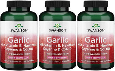 Swanson Garlic with Vitamin E Hawthorn Berry & Cayenne 120 Capsules (3 Pack)