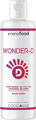 Codeage Liposomal Wonder-D Vegan Cholecalciferol Vitamin D3 1000 IU Liquid Drops Supplement Plant-Based Vitamins B12 & K2 Non-GMO Sunflower Phospholipids Vitamin E Mixed Berry Flavor 7.6 fl oz