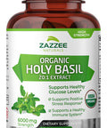 Zazzee Usda Organic Holy Basil 20:1 Extract, 6000 Mg Strength, 2.5% Ursolic Acid, 120 Vegan Capsules, 4 Month Supply, Concentrate