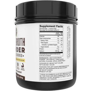 Left Coast Performance Vanilla Bone Broth and Multi Collagen Powder for Joint Hair Skin and Nails Support