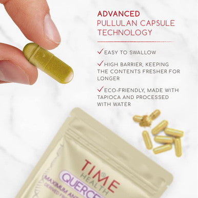 Quercetin Capsules - Naturally Derived - Maximum Antioxidant Action - UK Made - from Synthetic Additives - Vegan - Pullulan (120 Capsule Pouch)