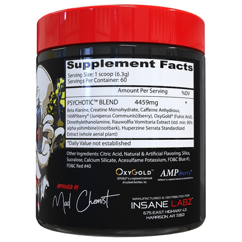 Insane Labz Psychotic High Stimulant Pre Workout Powder Extreme Lasting Energy Focus And Endurance With Beta Alanine Creatine Monohydrate Dmae 60 Srvgs Grape