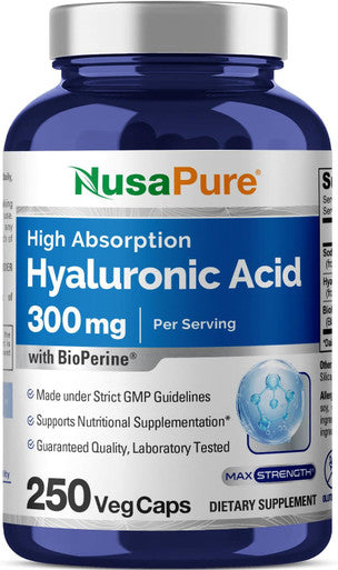 Nusapure Hyaluronic Acid 300Mg 250 Veggie Capsules (Non-Gmo Gluten Free)