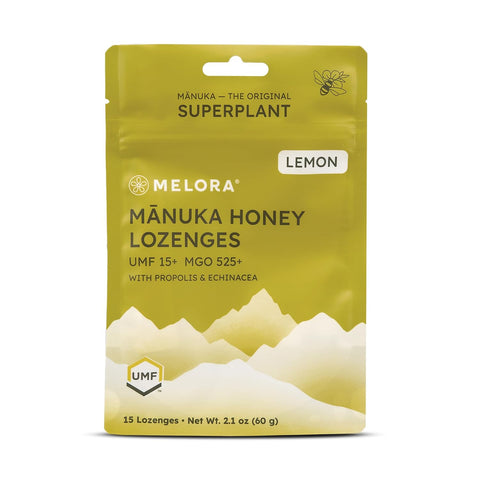 Manuka Honey Lozenges, Lemon Lozenges for Sore Throat Relief, 15 Honey Cough Drops (2.1 oz) ÃƒÂ¢Ã¢â€šÂ¬Ã¢â‚¬Å“ Dry Mouth Lozenges infused with Propolis & Echinacea, made with Raw Honey for Immune Support