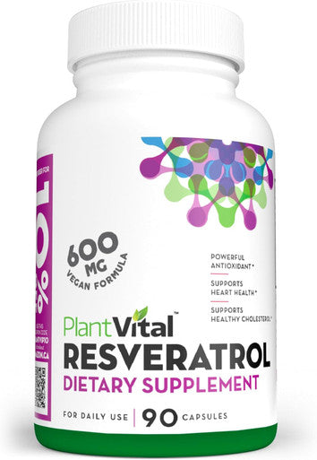 Plantvital Resveratrol 600Mg - Trans Resveratrol Supplement - Supports Immune System And Digestive Health - 90 Trans-Resveratrol Capsules (1 Bottle)
