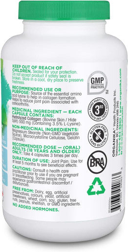 Organika Enhanced Collagen Protein Capsules - For Healthy Hair, Skin, Nails, Joints - Hydrolyzed For Better Absorption Grass-Fed, Non-Gmo - 240 Capsules