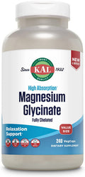 KAL Magnesium Glycinate, New & Improved Fully Chelated High Absorption Formula with BioPerine, Bisglycinate Chelate for Relaxation, Muscle & Bone Health Support, 60 Servings, 240 VegCaps