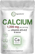 Calcium 1200Mg With Vitamin D3 and K2 300 Tablets Calcium Supplements For Women and Men Mineral Complex Support Bone Teeth Colon and Cardiovascular Health NonGmo GlutenFree