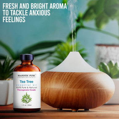 MAJESTIC PURE Tea Tree Essential Oil - Pure, Natural and Therapeutic Grade - Tea Tree Oil for Skin, Face, Hair, Nails, Acne, Scalp, Massage, Aromatherapy, Diffuser, Topical & Household Uses - 1 fl oz