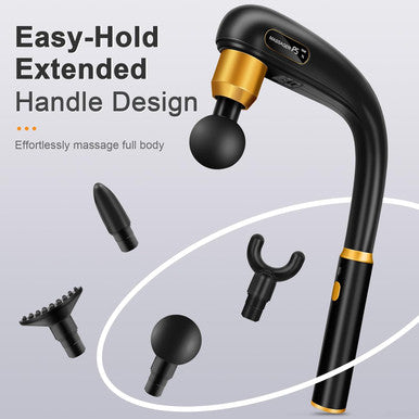 Massage Gun Deep Tissue With Extension Handle, Handheld Back Massager For Pain Relief Deep Tissue, Percussion Massage Gun For Neck/Shoulder/Waist/Legs/Foot/Muscle, 4 Massage Heads & 5 Speeds