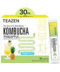 Teazen Pineapple Kombucha Tea Hydration Drink Mix Sugar Live Probiotics & Prebiotics 30 Sticks 5.29oz