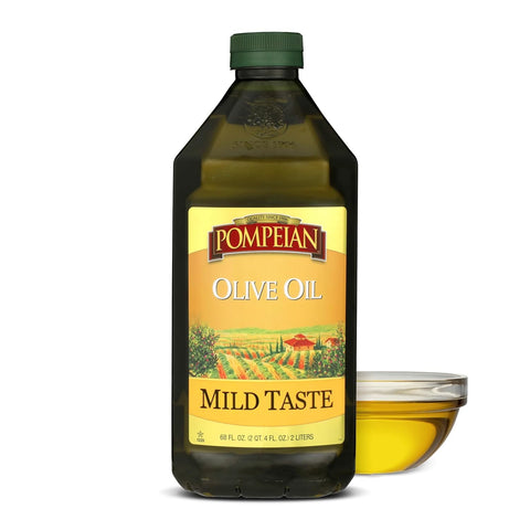 Pompeian Mild Taste Olive Oil - 68 fl oz (2 L) | Olive Oil for High Heat Cooking - Mild Flavor for Baking and Sauteing - High Smoke Point - Value Size