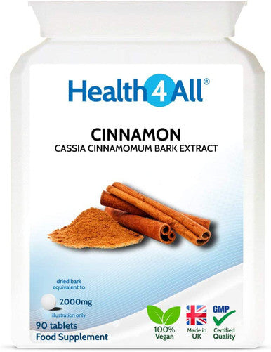 Cinnamon 2000mg 90 Tablets (V) (not Capsules) for Blood Sugar Control Made in The UK by Health4All