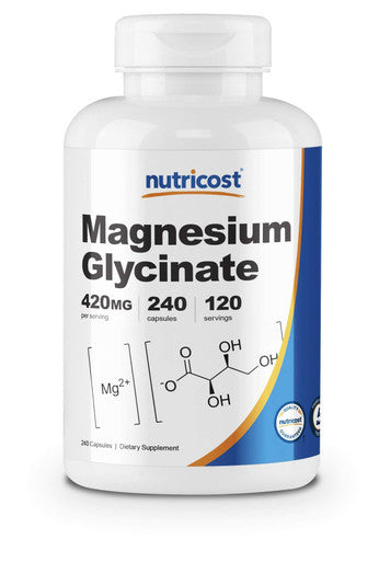 Nutricost Magnesium Glycinate 420mg, 240 Capsules - 120 Servings, Non-GMO, Gluten Free, Vegetarian Friendly
