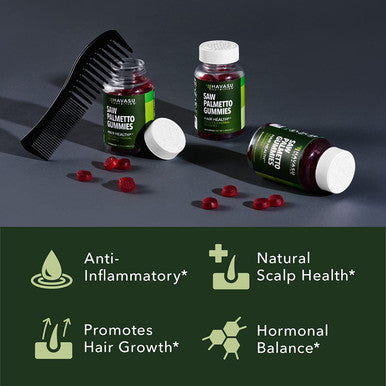 Saw Palmetto Gummies Hair Growth Supplement for Women and Men to Assist Reversal of Balding Hair Thinning by Blocking DHT Receptors Vegan Gummies