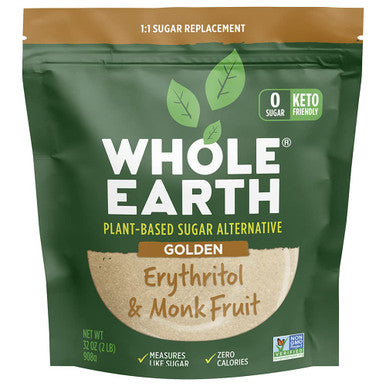Whole Earth Sweetener Co. Whole Earth Plant-Based Sugar Tive - Golden Sweetener Erythritol & Monk Fruit Zero Calories No Artificial Colors And Keto Friendly (32Oz / 2Lb)