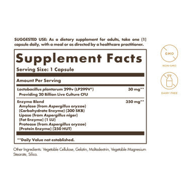 Solgar Probi Plus Enzyme Complex 30 Capsules - 20 Billion Cfu Probiotic Plus Enzymes - Once Daily - Clinically-Studied To Alleviate Occasional Gas & Bloating - Non-Gmo & Dairy Free 30 Servings