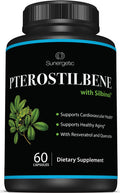 Sunergetic Premium Pterostilbene Supplement Pterostilbene with Resveratrol & Quercetin Supports Healthy Aging Natural Source Pterostilbene 100mg per Serving 60 Capsules