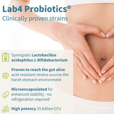Live Cultures+ Lab4 Probiotics, Vegan Lactobacillus Acidophilus & Bifidobacterium, Guaranteed 25 Billion CFU, Plus Non-Bloating Prebiotic for Men & Women, 30 Capsules, by Igennus