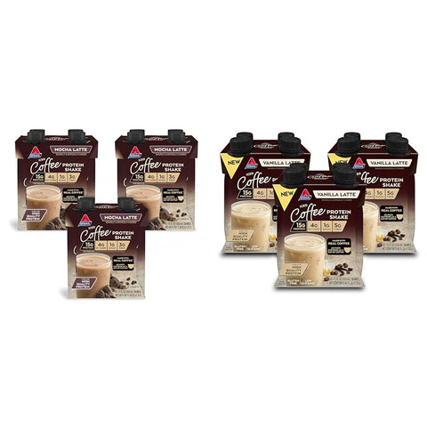 Atkins Mocha Latte Iced Coffee Protein Shake & Iced Coffee Vanilla Latte Protein Shake, 15g Protein, Low Glycemic, 4g Net Carb, 1g Sugar, Keto Friendly, 3 PACK