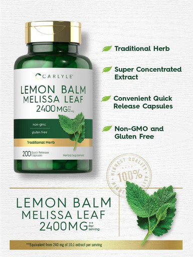 Carlyle Melissa Lemon Balm | 200 Capsules | Non-GMO and Gluten Free Formula | Melissa Leaf Traditional Herbal Supplement | Super Concentrated Extract