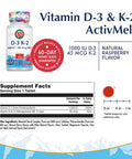 Kal 1000 Iu D-3 & K2 Tablets, Raspberry, 60 Count (Pack of 1)