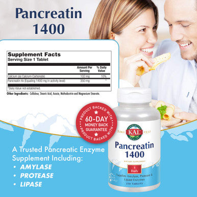 KAL 1400 Mg Pancreatin Tablets, 250 Count
