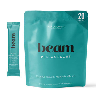 Beam Pre Workout Powder Pre Workout Supplement with Organic Caffeine 350 mg Electrolytes & Nootropic Focus Support No Sugar Pre Workout for Women & Men Blue Raspberry Flavor 20 Servings
