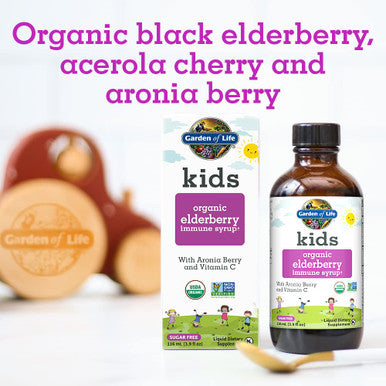 Garden of Life Organic Sambucas Elderberry Syrup For Kids Plus Aronia Berry & Acerola Cherry With Vitamin C For Immune Support Sugar Free Liquid 3.9 Fl Oz