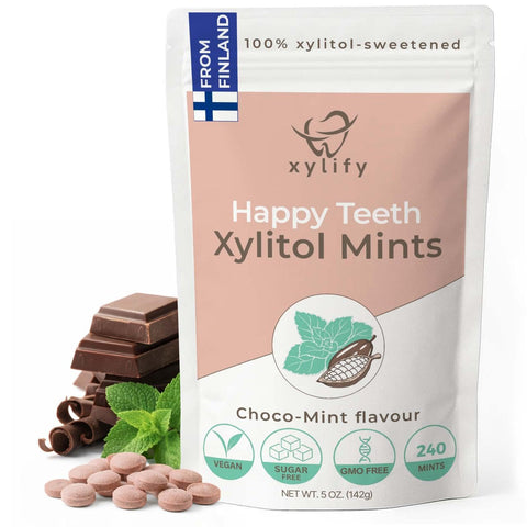 Xylitol Mints for Oral Care - Apple flavor, with Xylitol and Erythritol, Sugar Free Candy, Happy Teeth dental mints from Finland, 5 oz - 265 mints