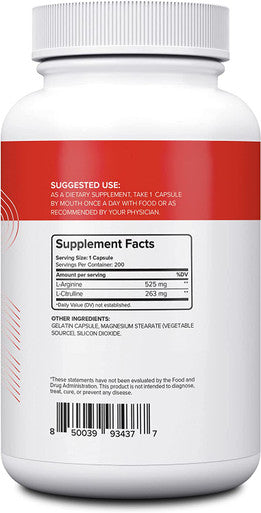 Nui Nutra L-Arginine L-Citrulline Supplement | 750mg | 200 Capsules | Boost Nitric Oxide | Supports Endurance & Athletic Performance | Promotes Energy