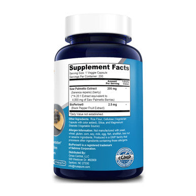 NusaPure Saw Palmetto Extract 4,000mg per Caps Vegetarian 200 Capsules (Non-GMO & ) with Bioperine.