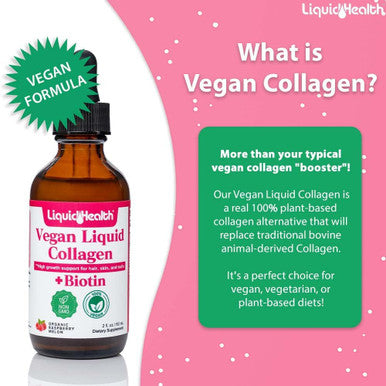 Liquidhealth 100% Vegan Collagen Plus Biotin 100000mcg Liquid Drops - Plant-Based Liquid Collagen for Women Men - Hair & Nail Growth Skin Health Boosts Metabolism - Non-GMO Sugar (2 oz)