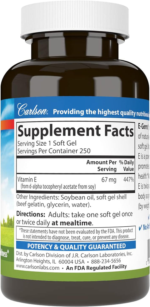 Carlson EGems 100 IU Heart Health and Optimal Wellness Antioxidant 250 soft gels