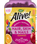 Natures Way Alive! Hair, Skin & Nails Gummies, Collagen & Biotin, Antioxidant Vitamins C & E, Strawberry Flavored, 60 Gummies