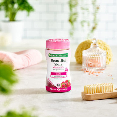 Nature's Bounty Beautiful Skin Gummies - Pack Of 60 Gummies 30 Day Supply - Including Zinc Vitamins C & E Biotin & Hyaluronic Acid - Support Your Beauty Routine - Vegan