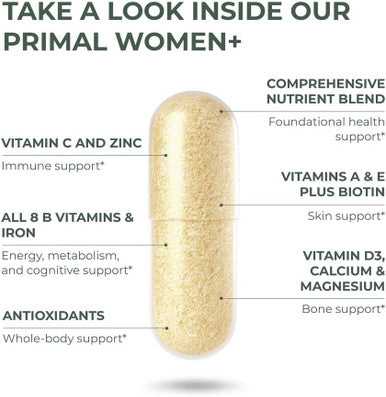 Primal Harvest Multivitamin For Women Vitamin A, Vitamin C, Vitamin D And E, Vitamin B12, B6, Biotin, Zinc Supplements, 30 Capsules (Womens 1 Pack)