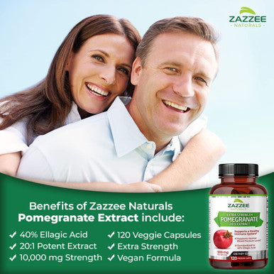 Zazzee Extra Strength Pomegranate 20:1 Extract, 40% Ellagic Acid, 500 mg, 120 Vegan Capsules, Immune and Antioxidant Support, Non-GMO and All-Natural