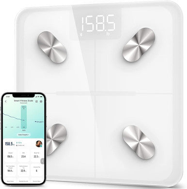 Etekcity Smart Scale for Body Weight and Fat Percentage, Digital Bathroom Accurate Weighing Machine for People's BMI Muscle, Bluetooth Electronic Body Composition Monitor Syncs with App, 400lb - Snow White - 11 x 11 inches