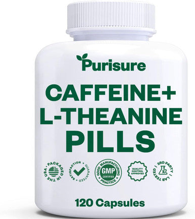 Purisure Caffeine Theanine Capsules Caffeine Pills 100Mg Caffeine + 200Mg L Theanine For Pre Workout Energy And Clarity Energy Pills For Fatigue Nootropic Supplement 120 Day Supply