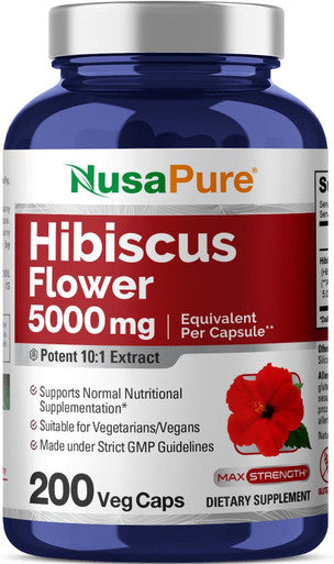 Nusapure Hibiscus Flower 5000 Mg 200 Vegetarian Caps (Non-Gmo Vegan)