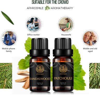 Aromatherapy Sandalwood Essential Oil Set for Diffuser, 100% Pure Patchouli Essential Oil Kit for Humidifier, 2x10ml Therapeutic Grade Essential Oils Set-Sandalwood Oil,Patchouli Oil for Home Massage