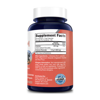 NusaPure Calcium Pyruvate 1500 mg 200 Vegetarian Caps (Non-GMO & ) - 750mg per caps