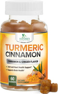 Nature'S Nutrition Turmeric Curcumin Gummies 95% Curcuminoids with Cinnamon Ginger & Black Pepper Extract for Max Absorption Joint Support Supplement Nature's Herbal Turmeric Gummy Pills Vegan Non-GMO - 60 Gummies
