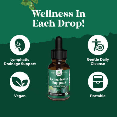 Natures Craft Organic Lymphatic Drainage Drops - Herbal Lymphatic Cleanse and Immune Support Supplement with Echinacea Goldenseal & Red Clover Extract - Vegan Non GMO Alcohol and Sugar - 30 Servings