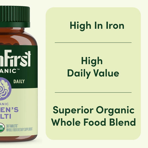 Earthfirst Organic Womenâ€™S Multi Once Daily Women'S Multivitamin Iron Vitamin B12 & More 19 Vitamins From Herbs & Superfoods 30 Count