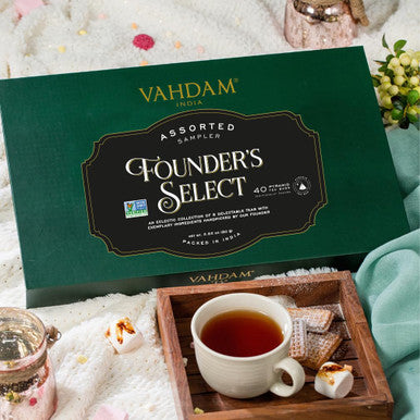 Vahdam Founder's Select - Assorted Tea in Presentation Box - 8 Flavors 40 Pyramid Tea Bags | Long Leaf Pyramid Tea Variety Pack | Premium Tea s | s for Women & Men